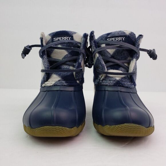 Sperry Top Sider Saltwater Toddler Size 8 Blue Plaid Wool Waterproof Duck Boots - Picture 6 of 12